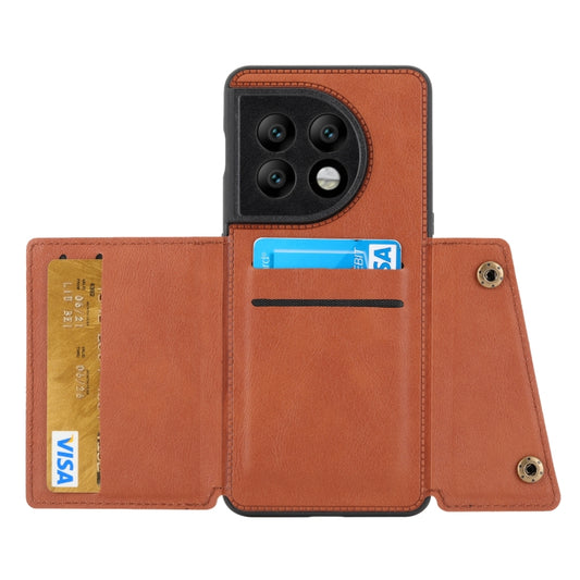 For OnePlus 11 Double Buckle Magnetic PU+TPU Phone Case(Brown) by buy2fix