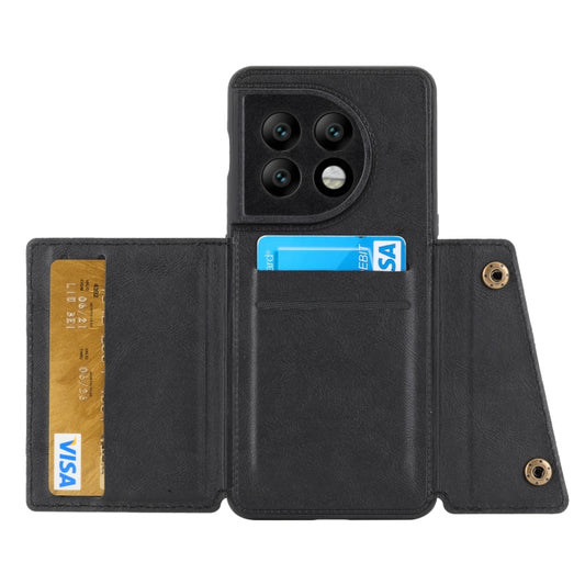 For OnePlus 11 Double Buckle Magnetic PU+TPU Phone Case(Black) by buy2fix
