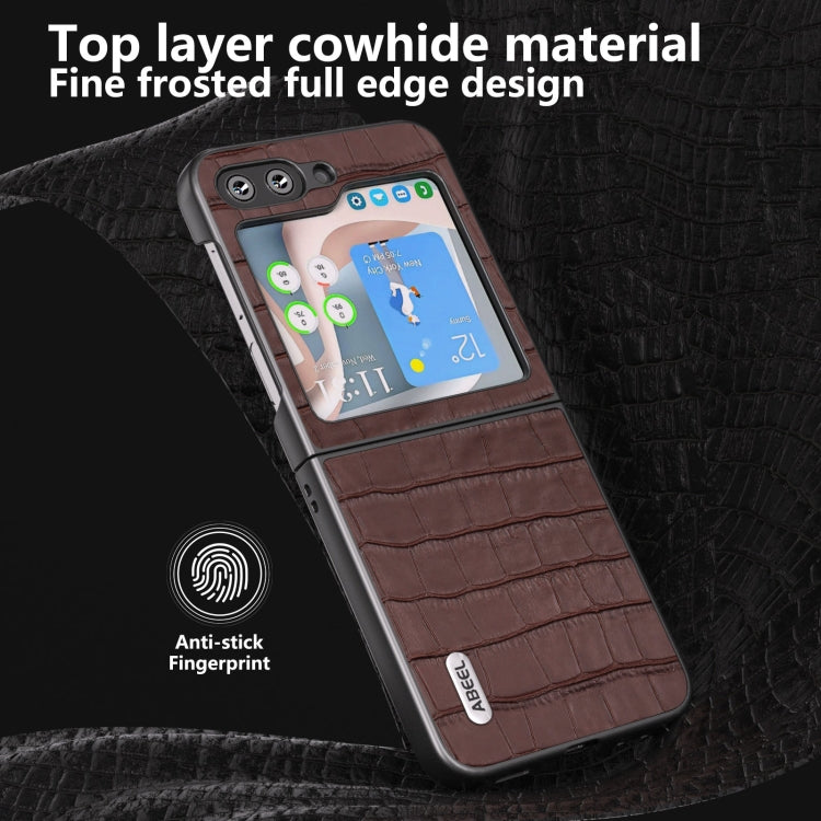 For Samsung Galaxy Z Flip6 / Flip7 FE ABEEL Crocodile Texture Genuine Leather Phone Case(Brown) by buy2fix