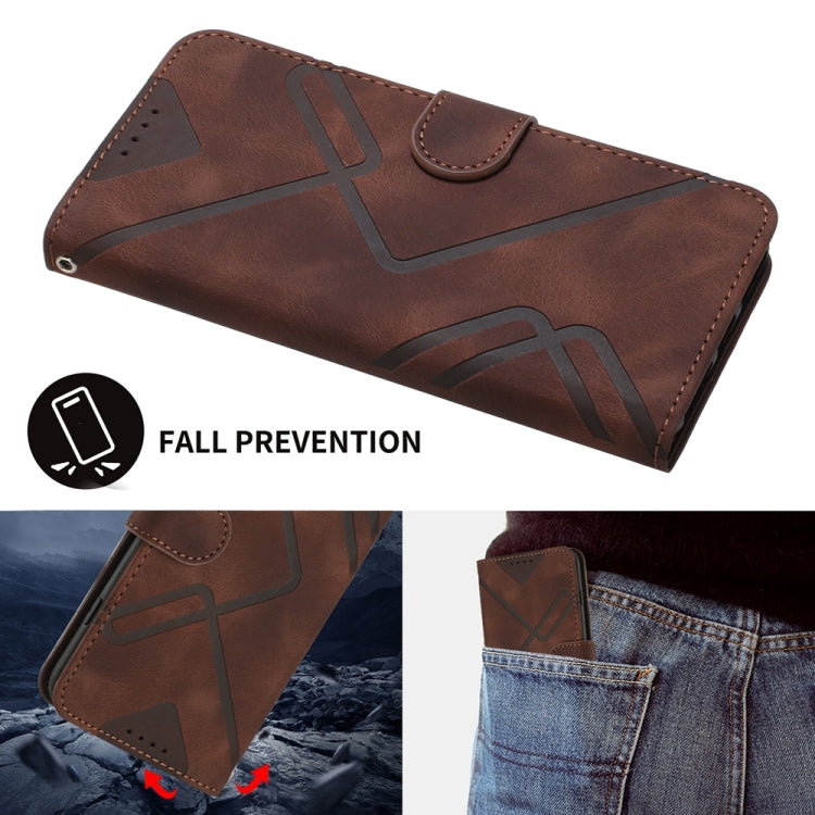 For iPhone 16 Line Pattern Skin Feel Leather Phone Case(Coffee) by buy2fix