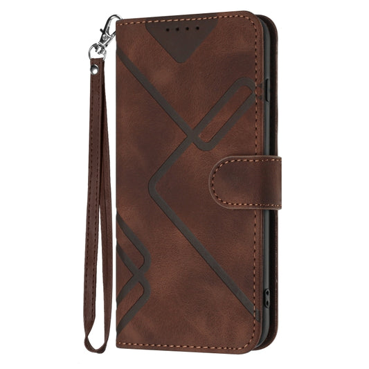 For OnePlus 12 Line Pattern Skin Feel Leather Phone Case(Coffee) by buy2fix