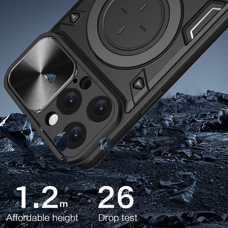 For iPhone 16 Pro Max CD Texture Sliding Camshield Magnetic Holder Phone Case(Blue) by buy2fix