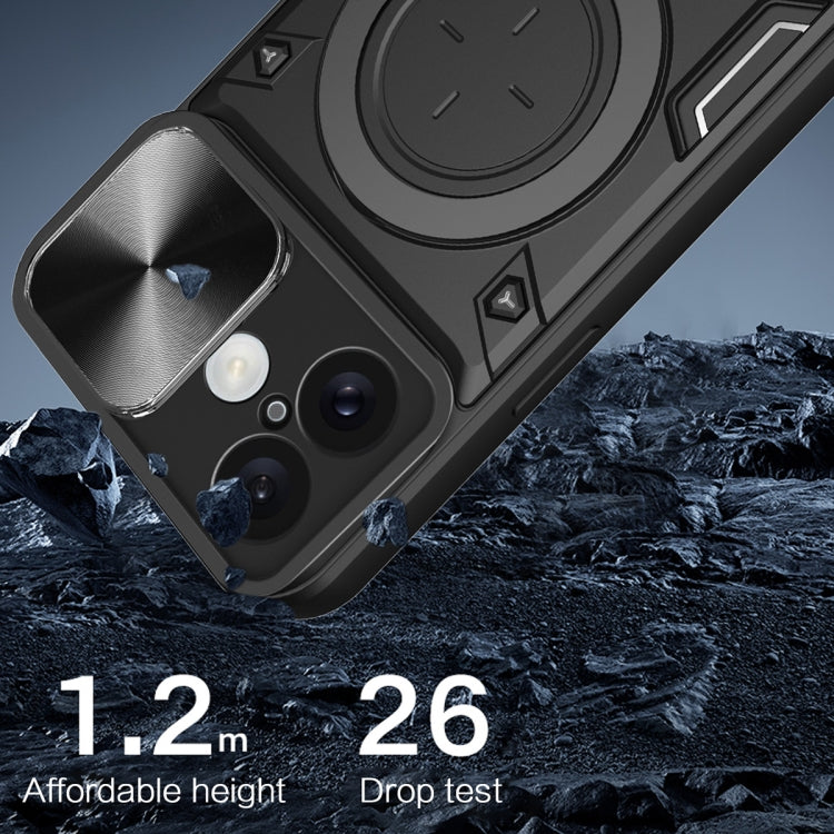 For iPhone 16 CD Texture Sliding Camshield Magnetic Holder Phone Case(Black) by buy2fix