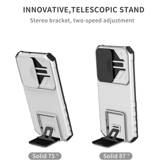 For Samsung Galaxy S22 5G Stereoscopic Holder Sliding Camshield Phone Case(White) by buy2fix