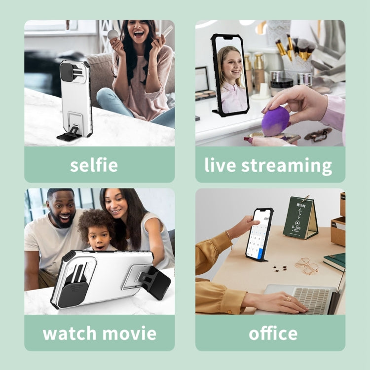 For Samsung Galaxy S24+ 5G Stereoscopic Holder Sliding Camshield Phone Case(White) by buy2fix