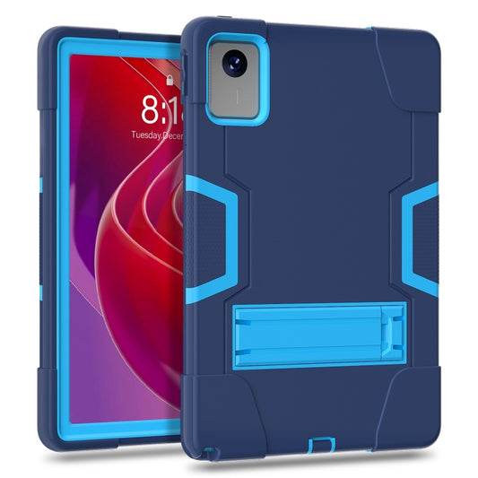 For Lenovo Tab M11/ Xiaoxin Pad 11 2024 Contrast Color Silicone Hybrid PC Tablet Case with Holder(Navy Blue) by buy2fix