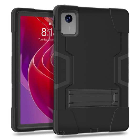 For Lenovo Tab M11/ Xiaoxin Pad 11 2024 Contrast Color Silicone Hybrid PC Tablet Case with Holder(Black) by buy2fix