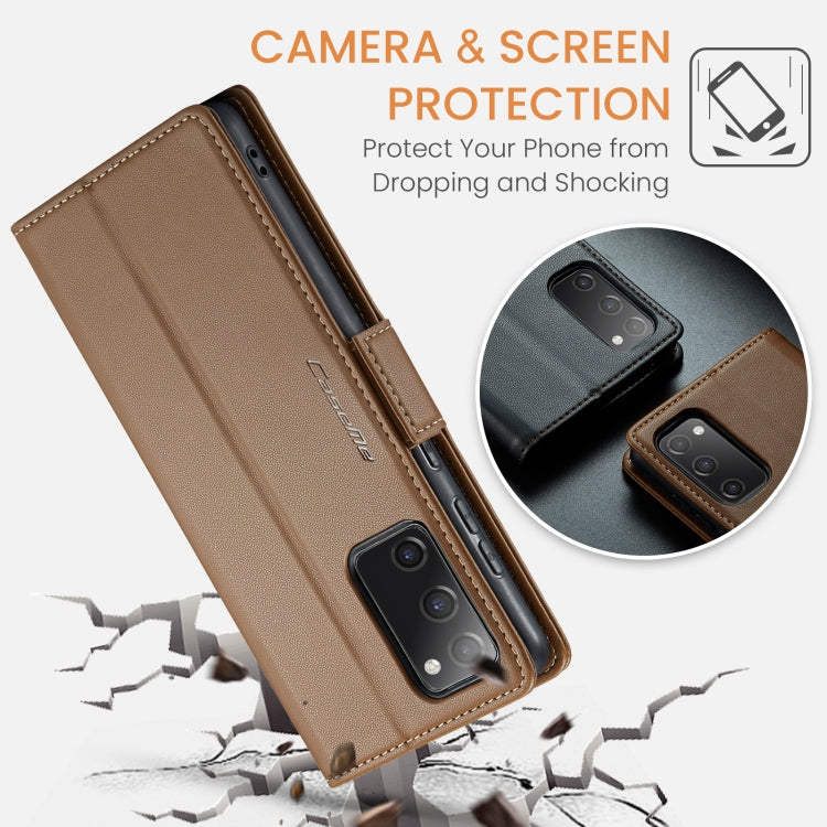 For Samsung Galaxy S20 FE CaseMe 023 Butterfly Buckle Litchi Texture RFID Anti-theft Leather Phone Case(Brown) by CaseMe