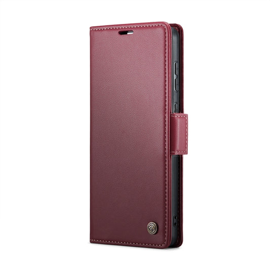 For Samsung Galaxy S21 FE 5G CaseMe 023 Butterfly Buckle Litchi Texture RFID Anti-theft Leather Phone Case(Wine Red) by CaseMe