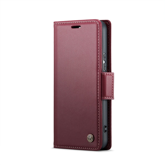 For Samsung Galaxy S21 5G CaseMe 023 Butterfly Buckle Litchi Texture RFID Anti-theft Leather Phone Case(Wine Red) by CaseMe