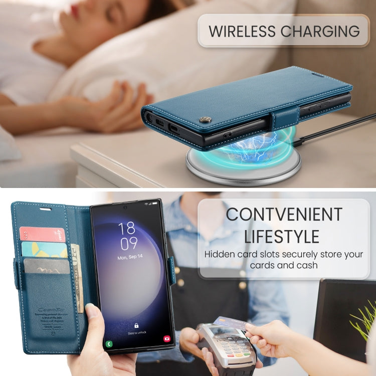 For Samsung Galaxy S24 Ultra CaseMe 023 Butterfly Buckle Litchi Texture RFID Anti-theft Leather Phone Case(Blue) by CaseMe