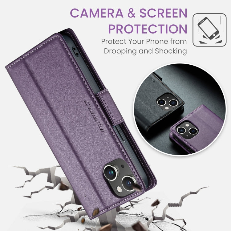 For iPhone 14 CaseMe 023 Butterfly Buckle Litchi Texture RFID Anti-theft Leather Phone Case(Pearly Purple) by CaseMe