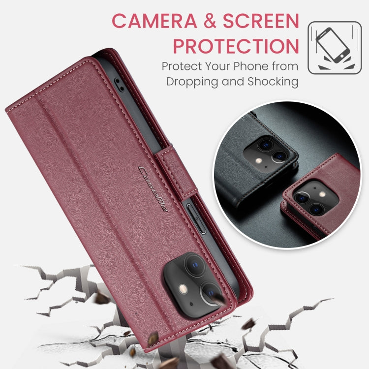 For iPhone 12 / 12 Pro CaseMe 023 Butterfly Buckle Litchi Texture RFID Anti-theft Leather Phone Case(Wine Red) by CaseMe
