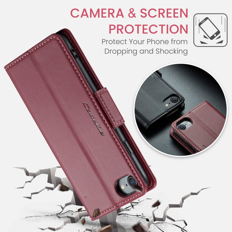 For iPhone SE 2022/SE 2020/6/7/8 CaseMe 023 Butterfly Buckle Litchi Texture RFID Anti-theft Leather Phone Case(Wine Red) by CaseMe