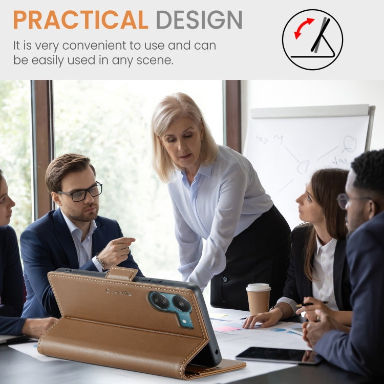 For Xiaomi Redmi 13C 4G / 13C 5G CaseMe 023 Butterfly Buckle Litchi Texture RFID Anti-theft Leather Phone Case(Brown) by CaseMe