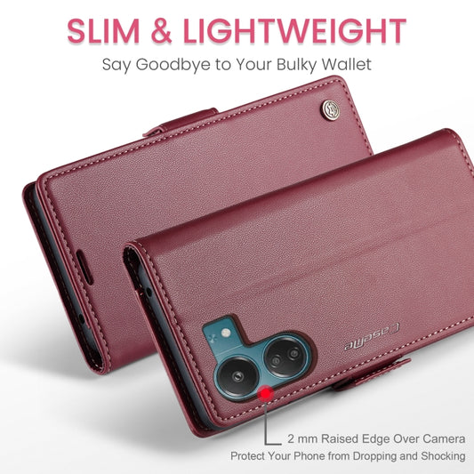 For Xiaomi Poco C65 4G CaseMe 023 Butterfly Buckle Litchi Texture RFID Anti-theft Leather Phone Case(Wine Red) by CaseMe