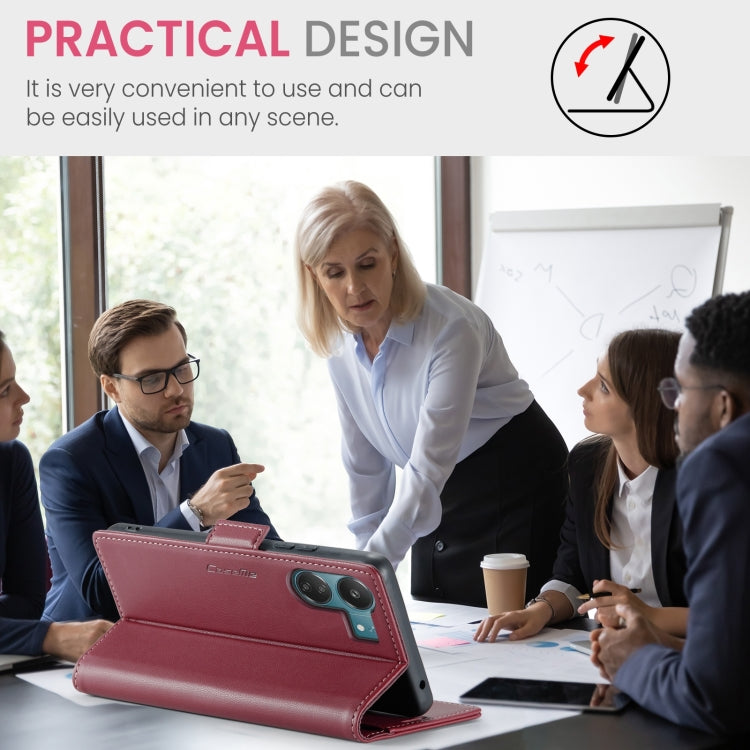 For Xiaomi Poco C65 4G CaseMe 023 Butterfly Buckle Litchi Texture RFID Anti-theft Leather Phone Case(Wine Red) by CaseMe