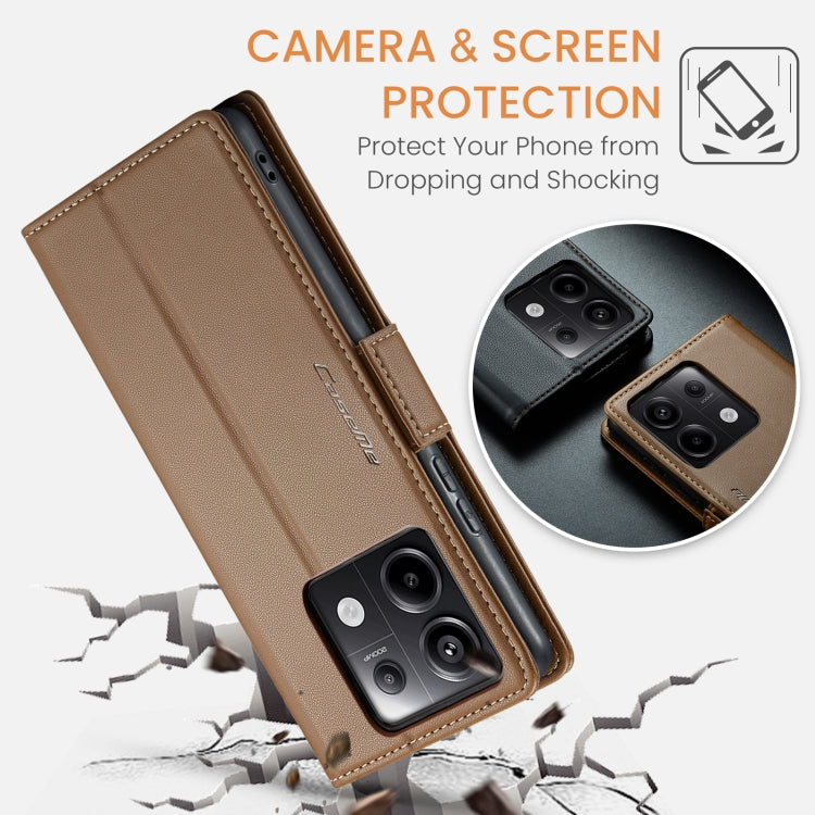 For Xiaomi Poco X6 5G CaseMe 023 Butterfly Buckle Litchi Texture RFID Anti-theft Leather Phone Case(Brown) by CaseMe