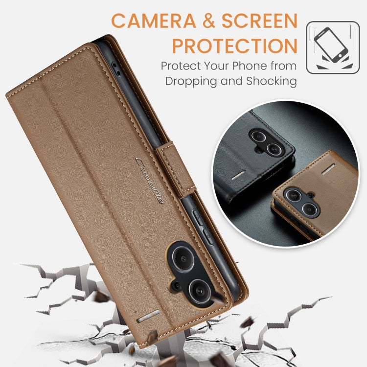 For Xiaomi Redmi Note 13 Pro+ 5G CaseMe 023 Butterfly Buckle Litchi Texture RFID Anti-theft Leather Phone Case(Brown) by CaseMe