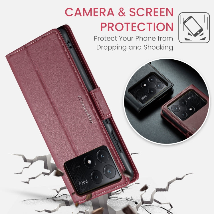For Xiaomi Poco X6 Pro 5G/Redmi K70E 5G CaseMe 023 Butterfly Buckle Litchi Texture RFID Anti-theft Leather Phone Case(Wine Red) by CaseMe