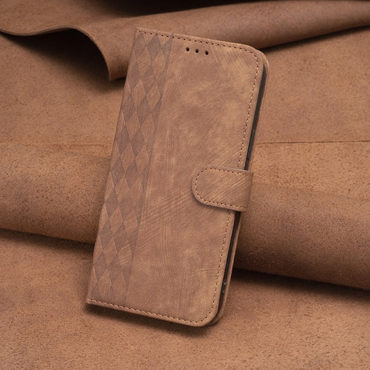For Motorola Moto E13 4G Plaid Embossed Leather Phone Case(Brown) by buy2fix