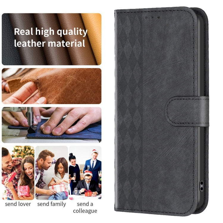 For Xiaomi Redmi Note 13 Pro+ 5G Plaid Embossed Leather Phone Case(Black) by buy2fix