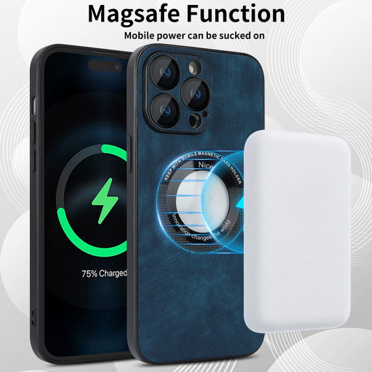 For iPhone 14 Pro Skin Feel Leather MagSafe Magnetic Phone Case(Blue) by buy2fix