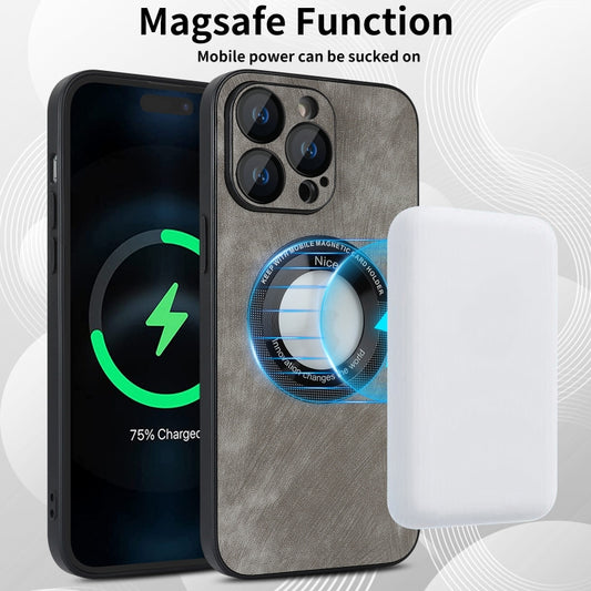For iPhone 11 Pro Max Skin Feel Leather MagSafe Magnetic Phone Case(Grey) by buy2fix