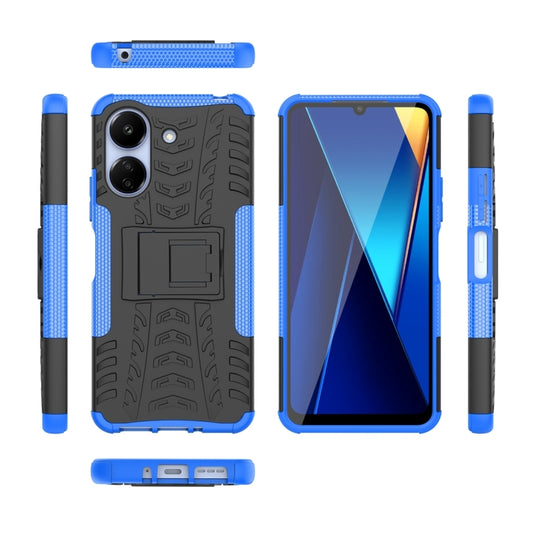 For Xiaomi Redmi 13C 4G Tire Texture TPU + PC Phone Case with Holder(Blue) by buy2fix
