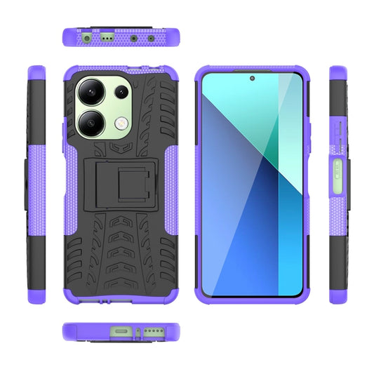 For Xiaomi Redmi Note 13 4G Tire Texture TPU + PC Phone Case with Holder(Purple) by buy2fix