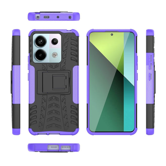 For Xiaomi Redmi Note 13 Pro 5G Global Tire Texture TPU + PC Phone Case with Holder(Purple) by buy2fix