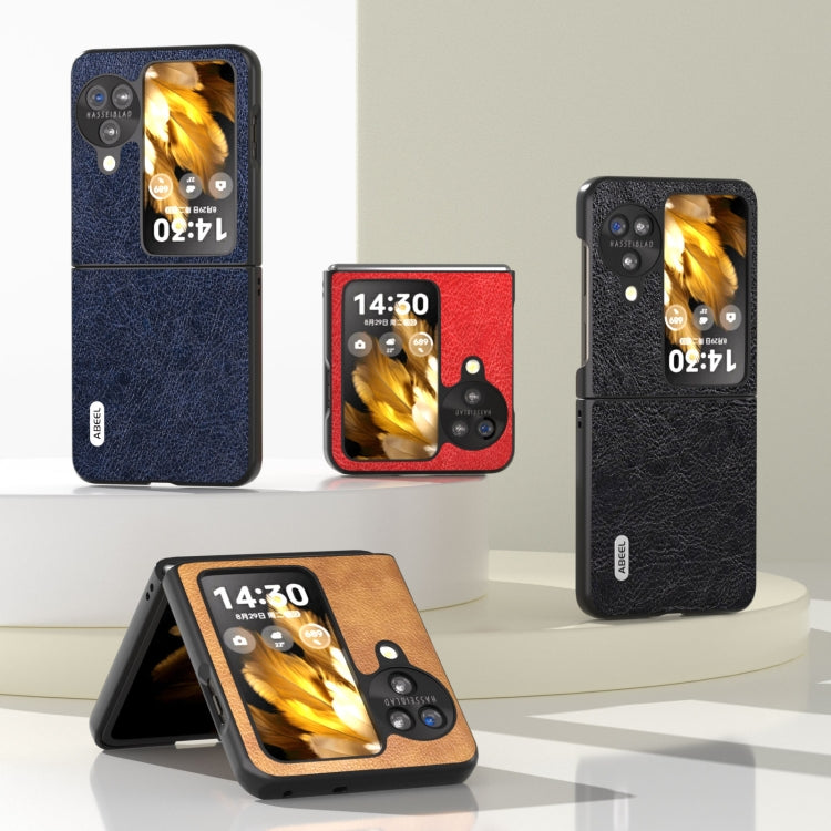 For OPPO Find N3 Flip ABEEL Retro Litchi Texture PU Phone Case(Brown) by buy2fix