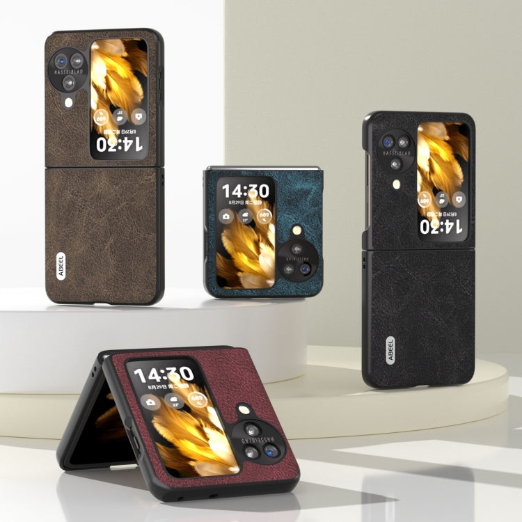 For OPPO Find N3 Flip ABEEL Dream Litchi Texture PU Phone Case(Khaki) by buy2fix