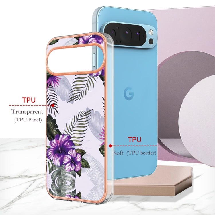 For Google Pixel 9 / 9 Pro Electroplating IMD TPU Phone Case(Purple Flower) by buy2fix