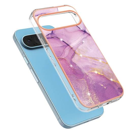 For Google Pixel 9 / 9 Pro Electroplating Marble Dual-side IMD Phone Case(Purple 001) by buy2fix