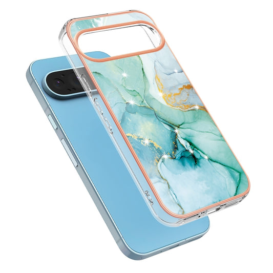 For Google Pixel 9 / 9 Pro Electroplating Marble Dual-side IMD Phone Case(Green 003) by buy2fix
