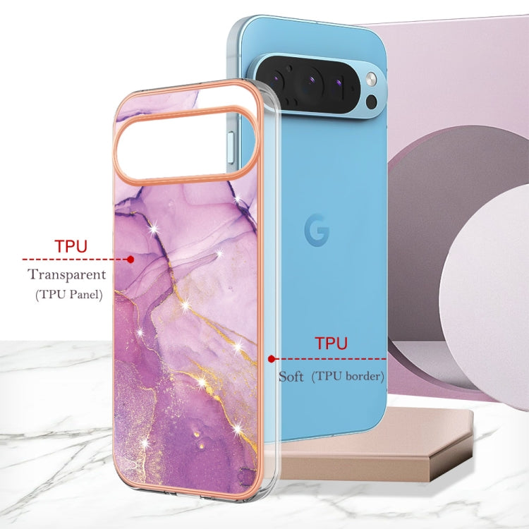 For Google Pixel 9 Pro XL Electroplating Marble Dual-side IMD Phone Case(Purple 001) by buy2fix