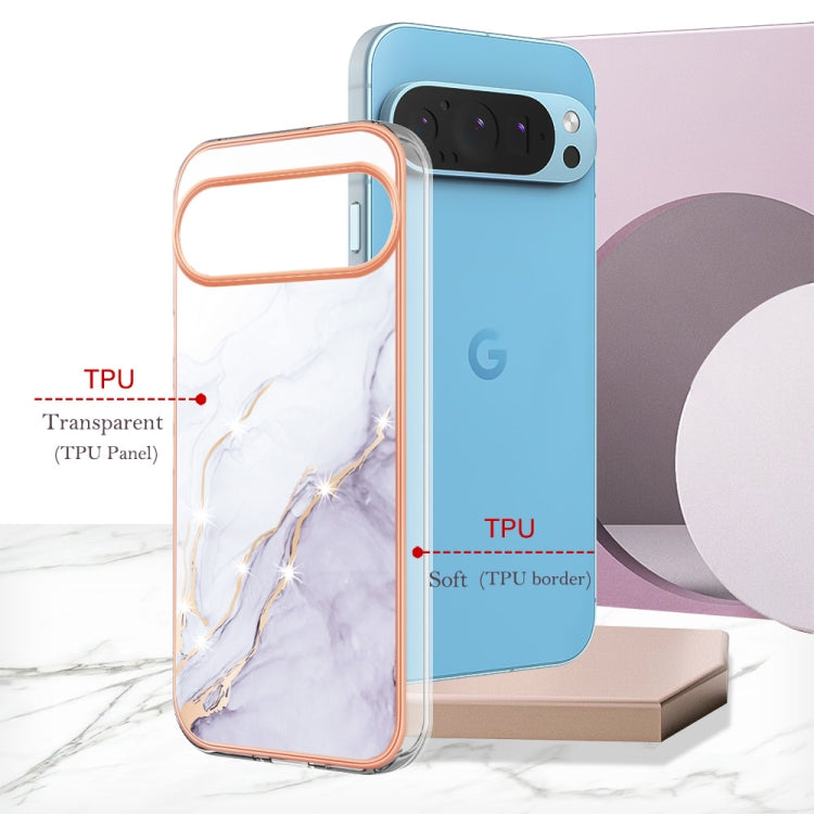 For Google Pixel 9 Pro XL Electroplating Marble Dual-side IMD Phone Case(White 006) by buy2fix