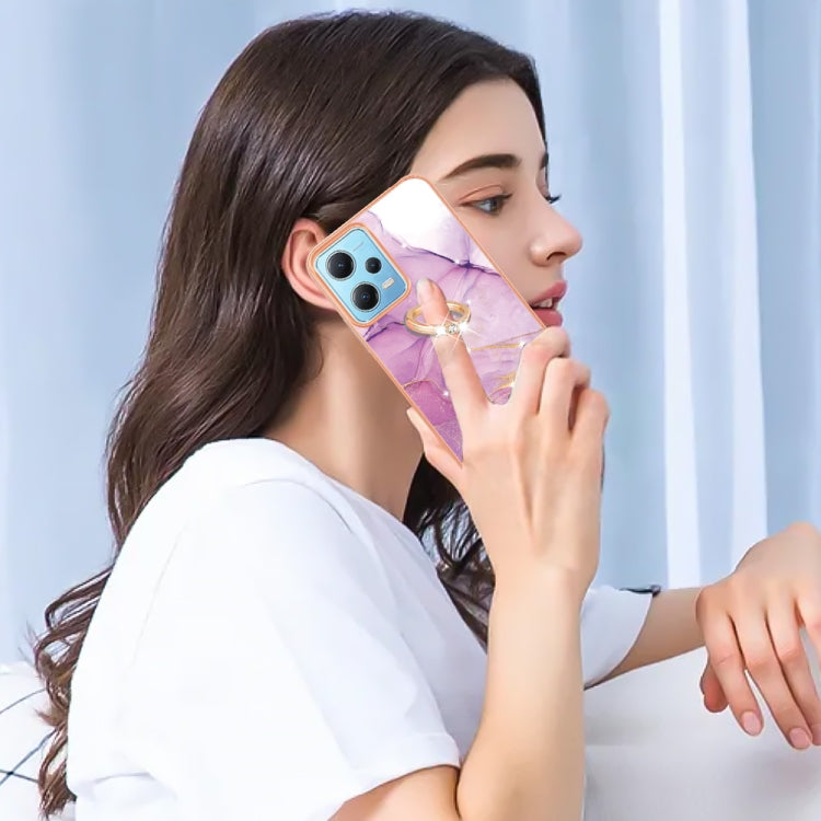 For Xiaomi Redmi Note 12 5G Global/Poco X5 5G Electroplating Marble IMD TPU Phone Case with Ring Holder(Purple 001) by buy2fix