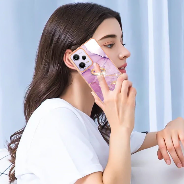 For Xiaomi Poco X5 Pro 5G Electroplating Marble IMD TPU Phone Case with Ring Holder(Purple 001) by buy2fix
