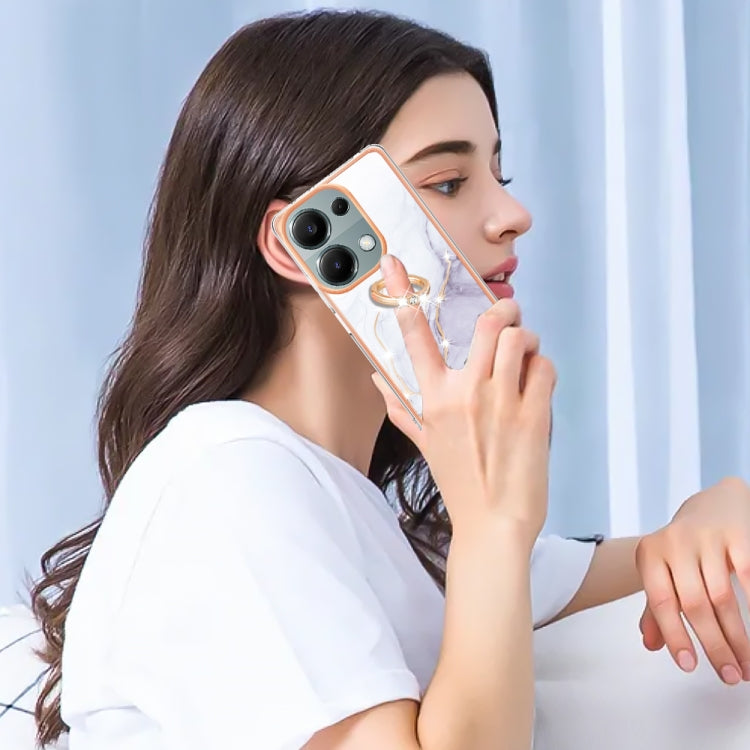 For Xiaomi Redmi Note 13 Pro 4G/Poco M6 Pro 4G Electroplating Marble IMD TPU Phone Case with Ring Holder(White 006) by buy2fix
