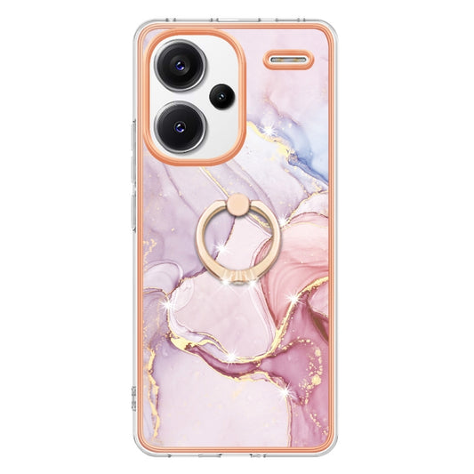 For Xiaomi Redmi Note 13 Pro+ 5G Electroplating Marble IMD TPU Phone Case with Ring Holder(Rose Gold 005) by buy2fix