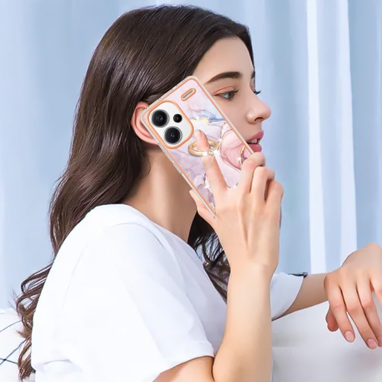 For Xiaomi Redmi Note 13 Pro+ 5G Electroplating Marble IMD TPU Phone Case with Ring Holder(Rose Gold 005) by buy2fix