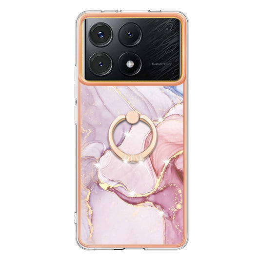 For Xiaomi Poco X6 Pro / Redmi K70E Electroplating Marble IMD TPU Phone Case with Ring Holder(Rose Gold 005) by buy2fix