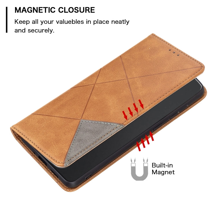 For Xiaomi Poco M6 Pro 4G Rhombus Texture Magnetic Leather Phone Case(Yellow) by buy2fix