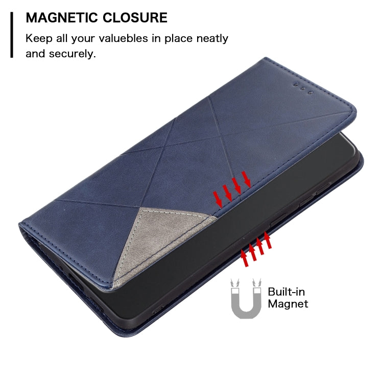 For Xiaomi Poco M6 Pro 4G Rhombus Texture Magnetic Leather Phone Case(Blue) by buy2fix