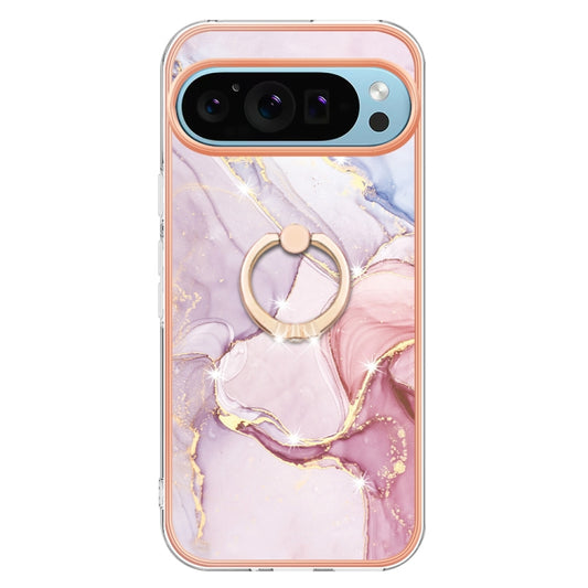 For Google Pixel 9 Pro XL Electroplating Marble IMD TPU Phone Case with Ring Holder(Rose Gold 005) by buy2fix