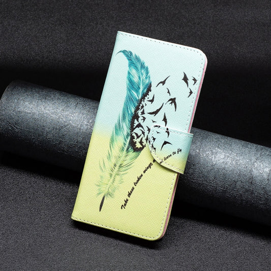 For Xiaomi Redmi K70 / K70 Pro Colored Drawing Pattern Leather Phone Case(Feather) by buy2fix