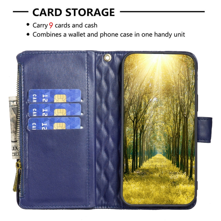 For Xiaomi Redmi K70 / K70 Pro Diamond Lattice Zipper Wallet Leather Flip Phone Case(Blue) by buy2fix