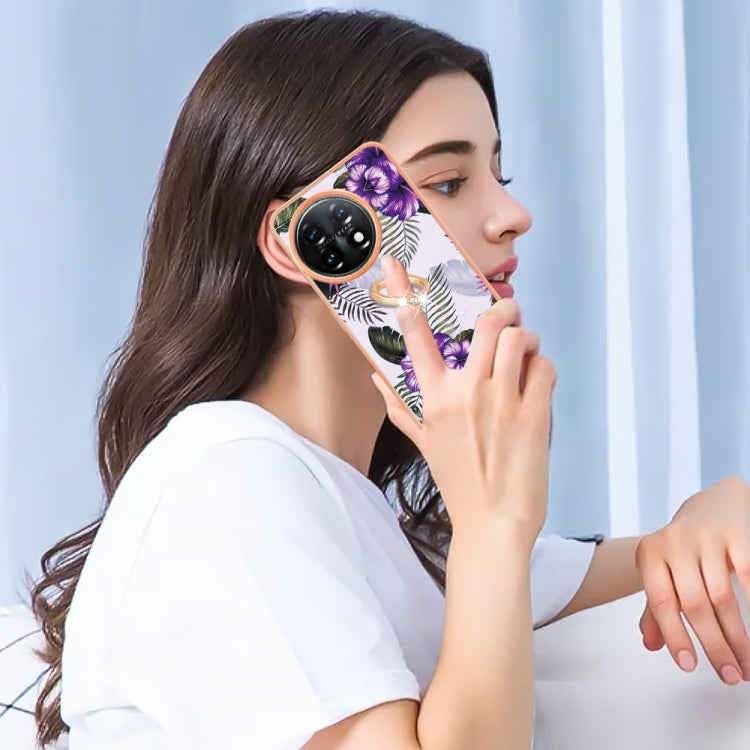 For OnePlus 11 Electroplating IMD TPU Phone Case with Ring(Purple Flower) by buy2fix